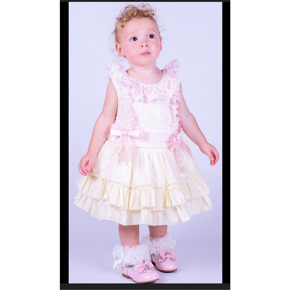 Beau kid dress pink yellow lace puffy dress 4-5t